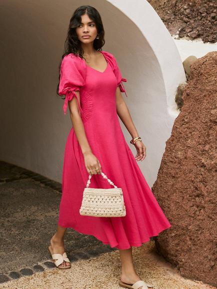 Mint Velvet Linen Blend Tie Detail Maxi Dress, Pink - view 2, Pink