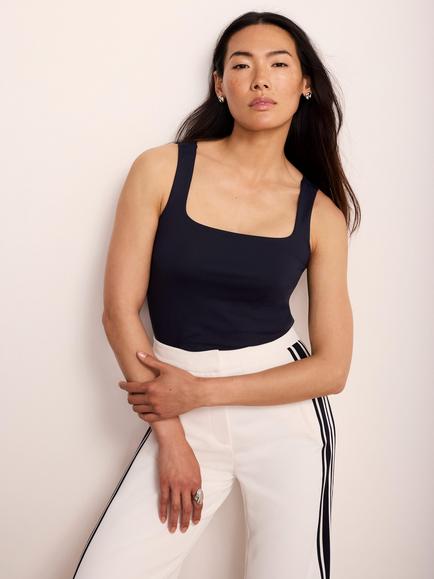 Mint Velvet Square Neck Layering Vest Top, Blue/Navy, Blue Navy