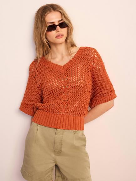 Mint Velvet V-Neck Knit Top, Orange, Orange