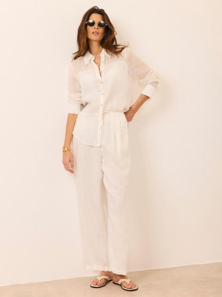 Mint Velvet Relaxed Linen Balloon Trousers, White Ivory, White Ivory