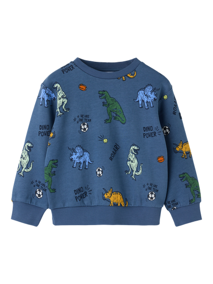 Polarn O. Pyret Kids' Cotton Dinosaurs Sweatshirt, Blue, Blue