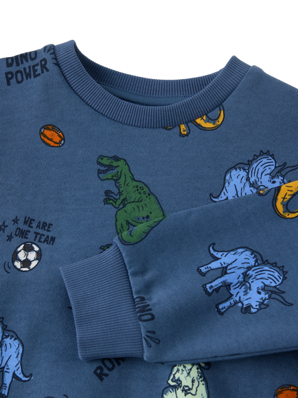Polarn O. Pyret Kids' Cotton Dinosaurs Sweatshirt, Blue - view 2, Blue