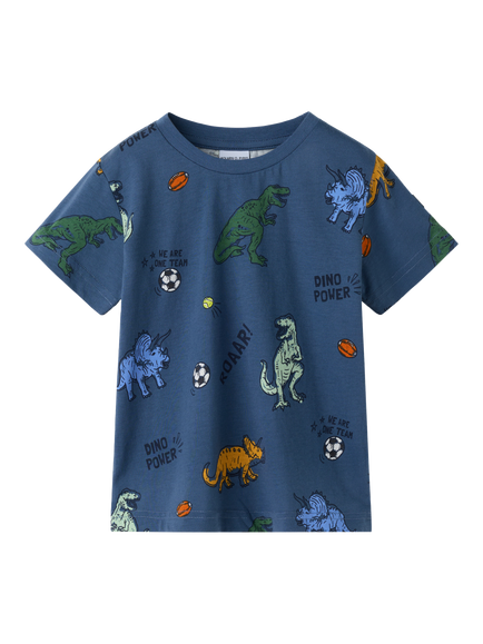 Polarn O. Pyret Kids Cotton Short Sleeve Dinosaur T-Shirt, Blue, Blue