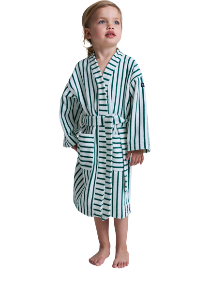 Polarn O. Pyret Kids' Stripe Bath Robe, Rain Forest Green, Rain Forest Green