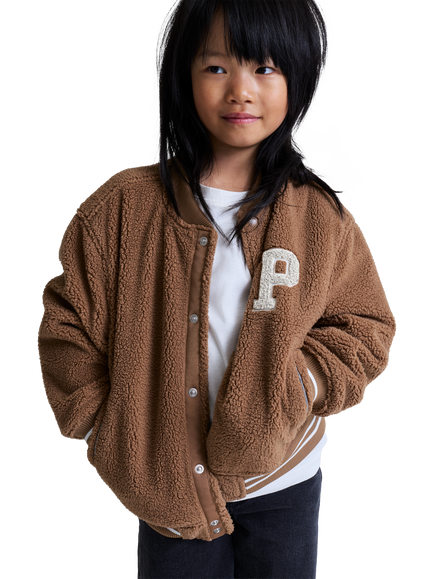 Polarn O. Pyret Kids' Padded Fleece Pile Jacket, Brown, Brown