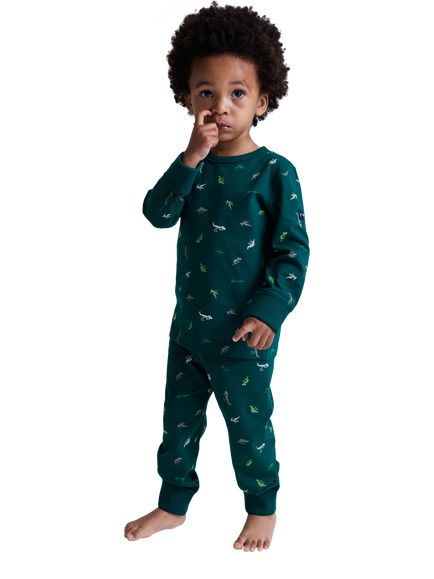 Polarn O. Pyret Kids' Long Sleeve Dinosaur Pyjama Set, Green, Green