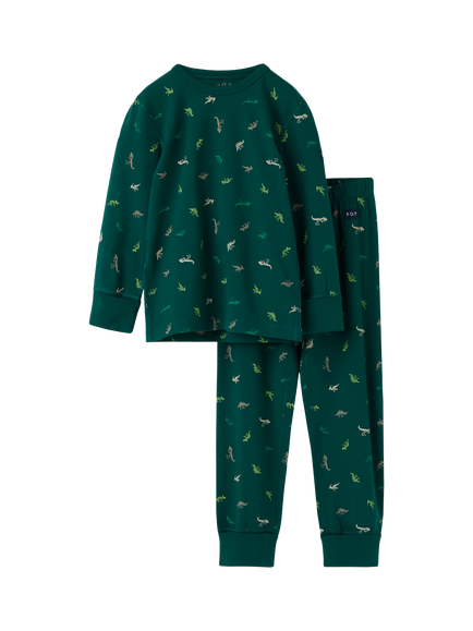 Polarn O. Pyret Kids' Long Sleeve Dinosaur Pyjama Set, Green - view 2, Green
