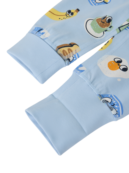 Polarn O. Pyret Kids' Long Sleeve Breakfast Print Pyjama Set, Blue - view 2, Blue