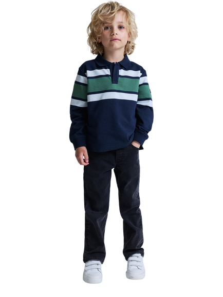 Polarn O. Pyret Kids' Long Sleeve Stripe Rugby Shirt, Dark Sapphire, Dark Sapphire