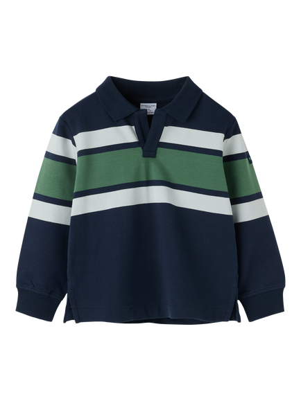 Polarn O. Pyret Kids' Long Sleeve Stripe Rugby Shirt, Dark Sapphire - view 2, Dark Sapphire
