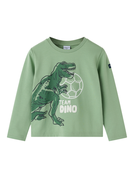 Polarn O. Pyret Kids' Long Sleeve Dino Top, Green, Green