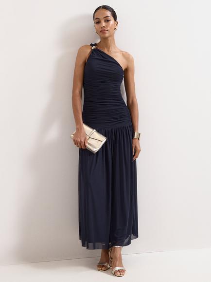 Phase Eight Melina One Shoulder Ruched Maxi Dress, Navy, Navy