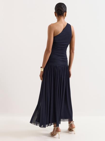 Phase Eight Melina One Shoulder Ruched Maxi Dress, Navy - view 2, Navy