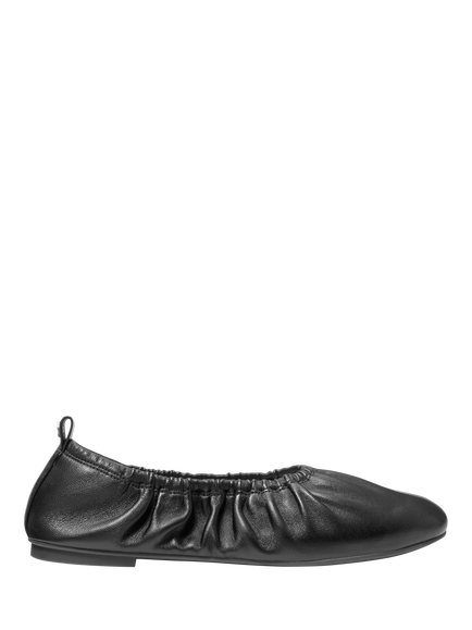 Michael Kors Bri Ruched Leather Ballerina Pumps, Black, Black