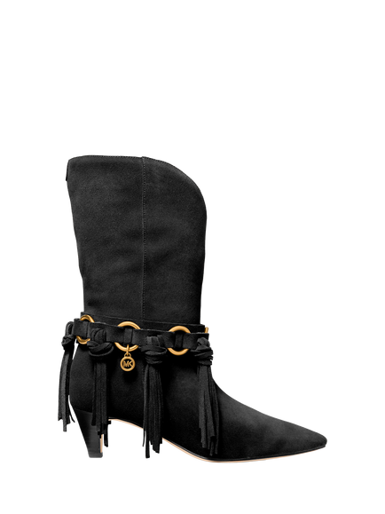 Michael Kors Daniela Suede Fringed Ankle Boots, Black, Black