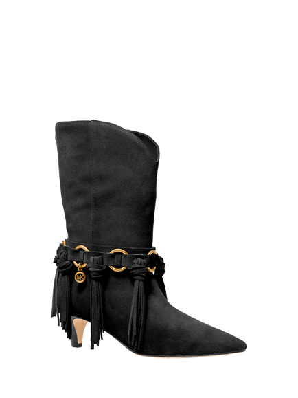 Michael Kors Daniela Suede Fringed Ankle Boots, Black - view 2, Black