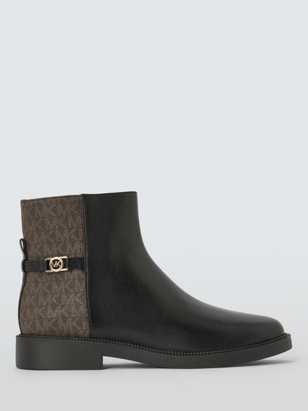 Michael Kors Mandy Leather and Canvas Monogram Ankle Boots, Signature, Signature