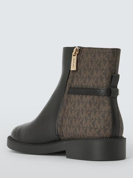 Michael Kors Mandy Leather and Canvas Monogram Ankle Boots, Signature - view 2, Signature