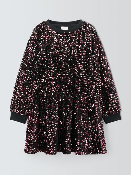 John Lewis Kids' Sequinned Long Sleeve Dress, Multi, Multi