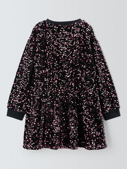 John Lewis Kids' Sequinned Long Sleeve Dress, Multi - view 2, Multi