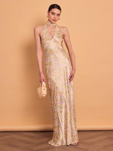 Maids to Measure Sadie Floral Maxi Dress, Green Floral, Green Floral