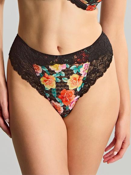 Panache Envy High Waist Brazilian Knickers, Black Rose, Black Rose