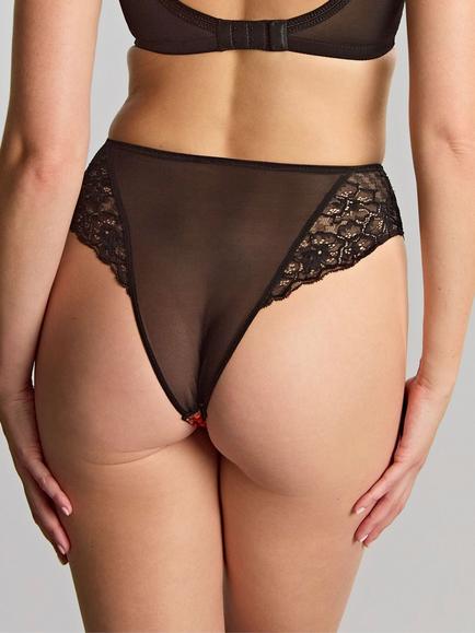 Panache Envy High Waist Brazilian Knickers, Black Rose - view 2, Black Rose