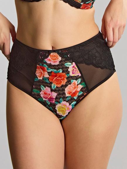 Panache Envy High Waist Knickers, Black Rose, Black Rose