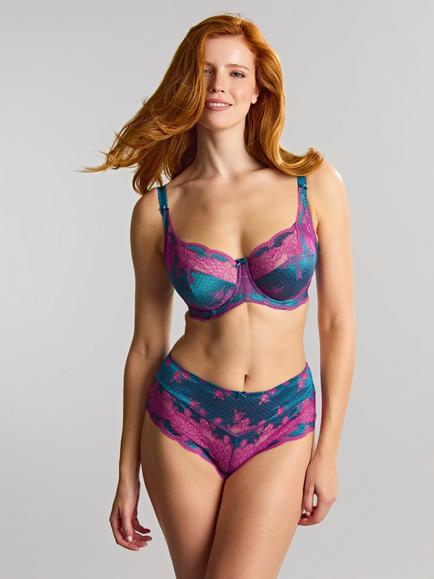 Panache Clara Underwired Non Padded Full Cup Bra, Teal/Magen, Teal/Magen