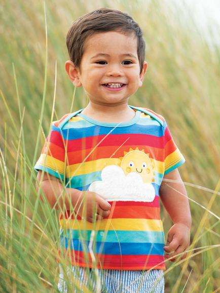 Frugi Baby Cotton Bobster Applique T-Shirt, Blue Multi - view 2, Blue Multi