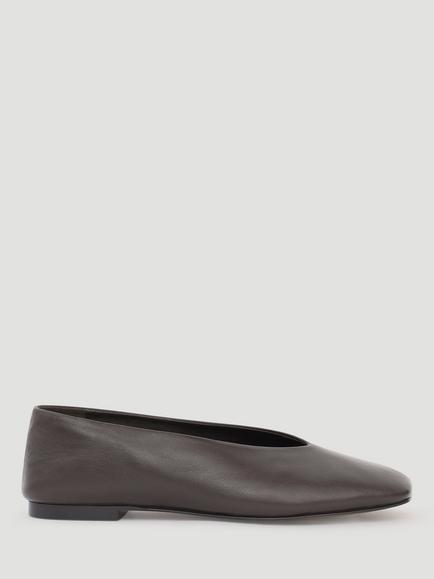 HUSH Asymmetric Leather Ballerina Pumps, Dark Brown, Dark Brown