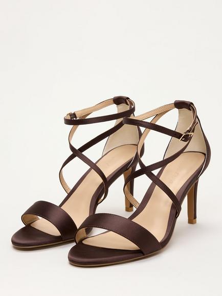 Phase Eight Satin Strappy Heeled Sandals, Brown - view 2, Brown