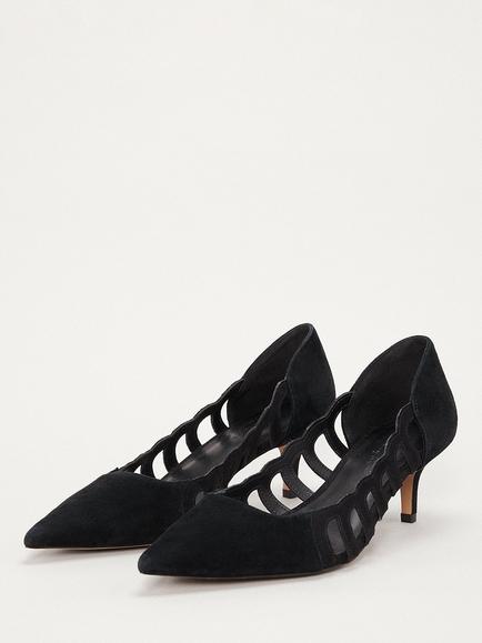 Phase Eight Cut Out Suede Court Shoes, Black - view 2, Black