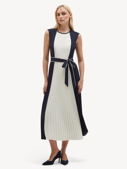 Hobbs Petite Hattie Pleated Midi Dress, Blue, Blue