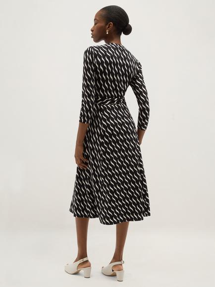 Hobbs Petite Theodora Geo Print Jersey Dress, Blue - view 2, Blue