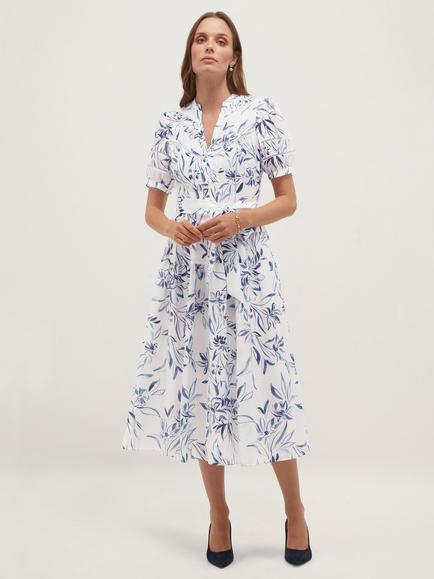 Hobbs Annabella Floral V-Neck Dress, Ivory, Ivory