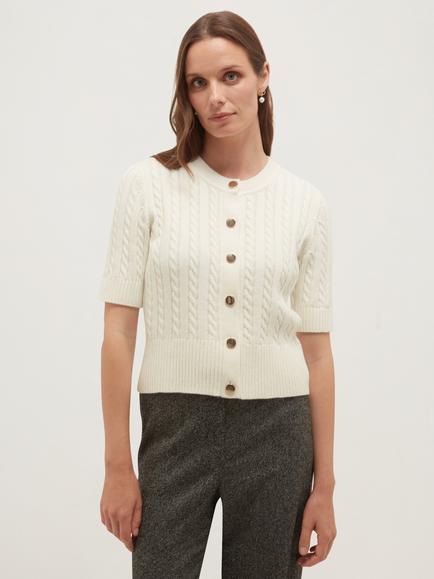 Hobbs Losie Cable Knit Cardigan, Cream, Cream