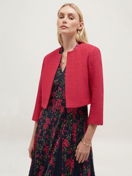 Hobbs Prisha Sequinned Tweed Jacket, Pink, Pink