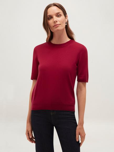 Hobbs Winnie Knitted Short Sleeve Merino Wool Top, Calla Pink, Calla Pink