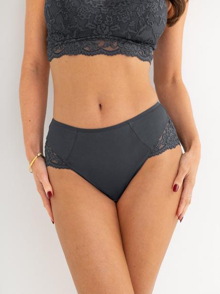 Pour Moi Love To Lounge Lace and Modal Rib Midi Knickers, Slate - view 2, Slate