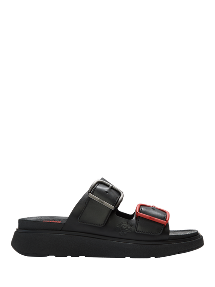 FitFlop x Keith Haring Gen-FF Leather Buckle Two Bar Slider Sandals, Black, 3, Black