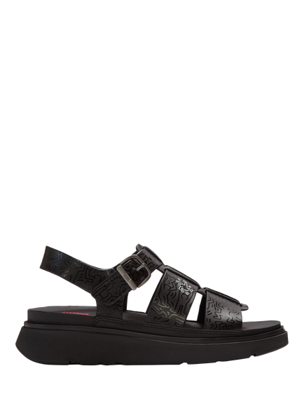 FitFlop x Keith Haring Gen-FF Leather Fisherman Sandals, Black, Black