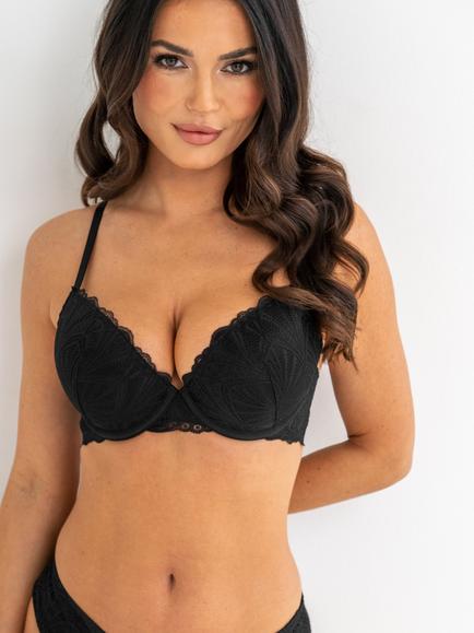 Pour Moi New Romance Padded Push-Up Plunge Bra, Black