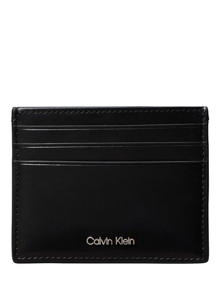 Calvin Klein Leather RFID Logo Cardholder, Black, Black