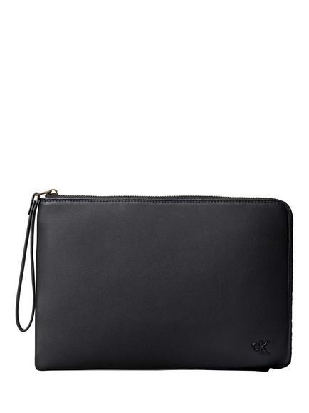 Calvin Klein Monogram Leather Pouch, Black, Black