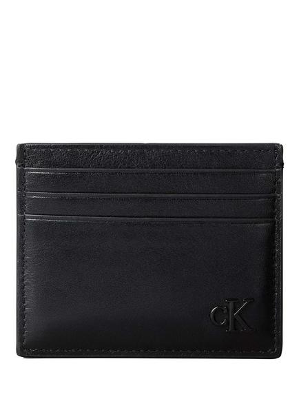 Calvin Klein Monogram Leather Card Holder, Black, Black