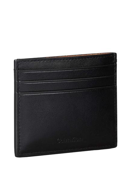 Calvin Klein Monogram Leather Card Holder, Black - view 2, Black