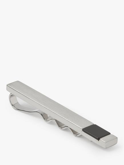 Simon Carter Onyx Brushed Tie Slide, Silver/Black