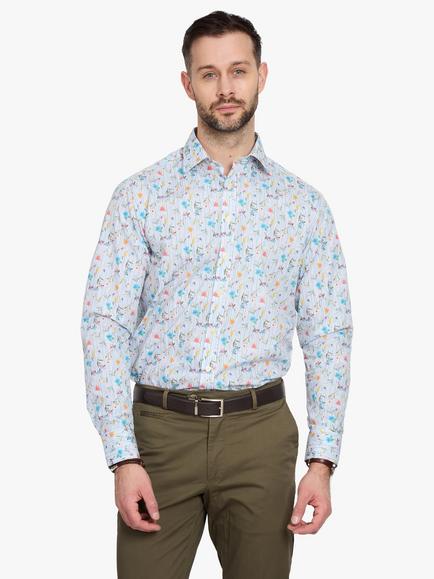 Simon Carter Floral Stripe Cotton Shirt, Blue Multi, Blue Multi