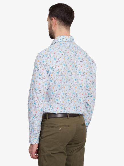 Simon Carter Floral Stripe Cotton Shirt, Blue Multi - view 2, Blue Multi